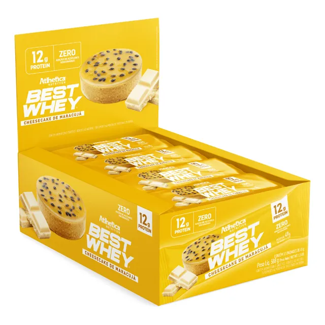 Best Whey Bar Cheesecake de Maracujá (Display com 12 Barras de 49g) Atlhetica Nutrition