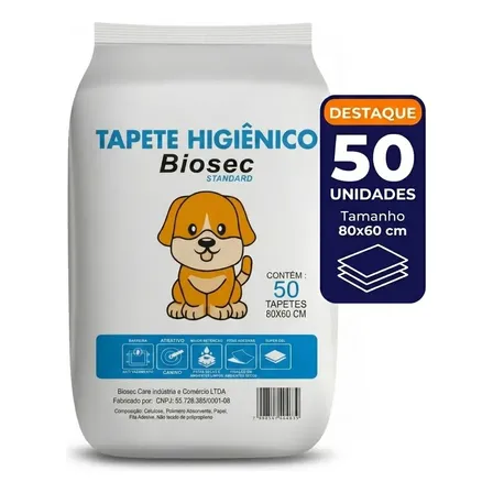 Tapete Higiênico 50 Unidades 80x60 biosec descartável para cachorro pet cão absorvente ma…