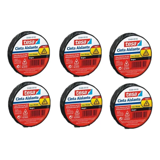 Cinta Aislante Electrica Tesa Negra 18mm X 5mt Cant: 6 Unid Color Negro