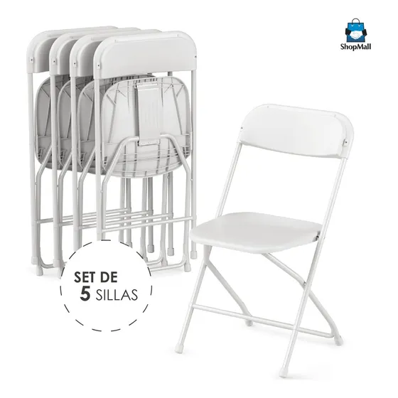 Set 5 Sillas Plegables Para Eventos Plástico Negras Color Blanco Silla