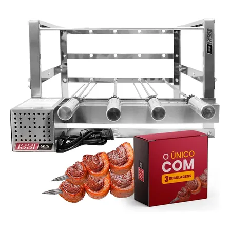 Grill Giratório 4 Espetos De Inox Motor Removível Embutido