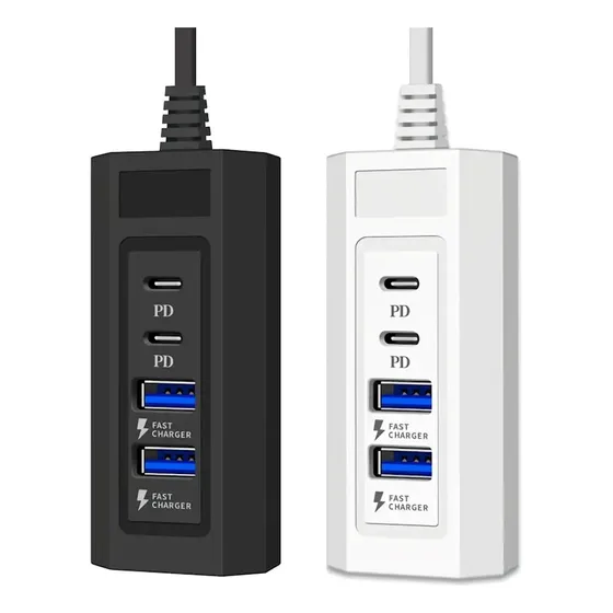 Cargador Usb C Pared Cable De 1m 4 P Puertos 2 Tipo Pd 2 Qc Color Blanco | Cuotas sin interés