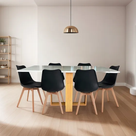 Conjunto Mesa Jantar Milani Retangular 6 Cadeiras Leda Wood