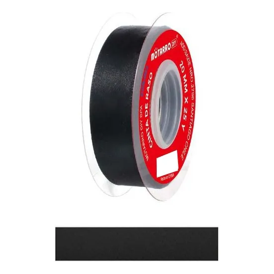 Cinta De Raso 2 Cm Colores 22 Mts Color Negro Lisa