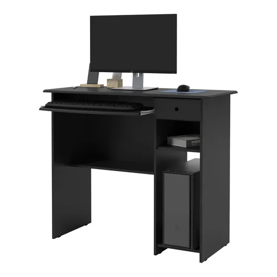 Escrivaninha EJ Móveis Mesa de Computador para Escritorio Quarto Sala para Estudo Computador Notebook com Gaveta para teclado e Nicho para CPU Viena MDP 900x765x400mm Cor Preto - Je home - Decor House