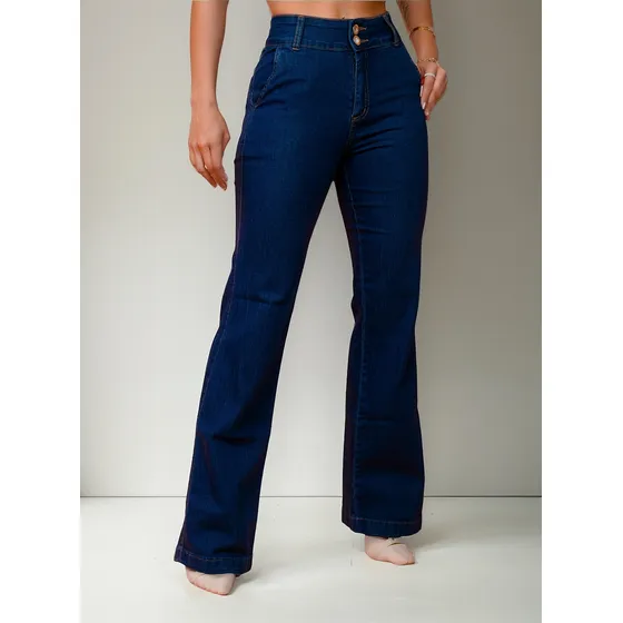 Calça Jeans Feminina Pantalona Wide Leg Até Plus Size Lycra