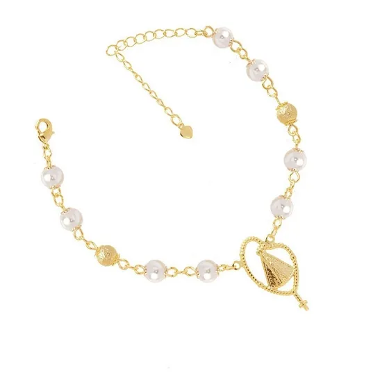 Pulseira Nossa Senhora Aparecida Folheada A Ouro 18k Pa103 Diâmetro 18 Cm