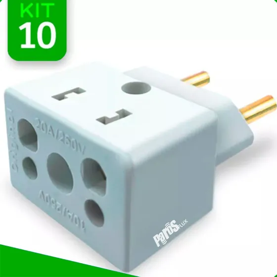 Kit 10 Adaptadores Tomada Universal Bob Esponja 10a/20a Pino Fino 3p Tipo T Ideal Para Casa, Escritório Ou Viagens