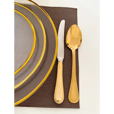 Conjunto De 6 Pratos Rasos Cristal Borda Dourada Agate Wolff Incolor Liso