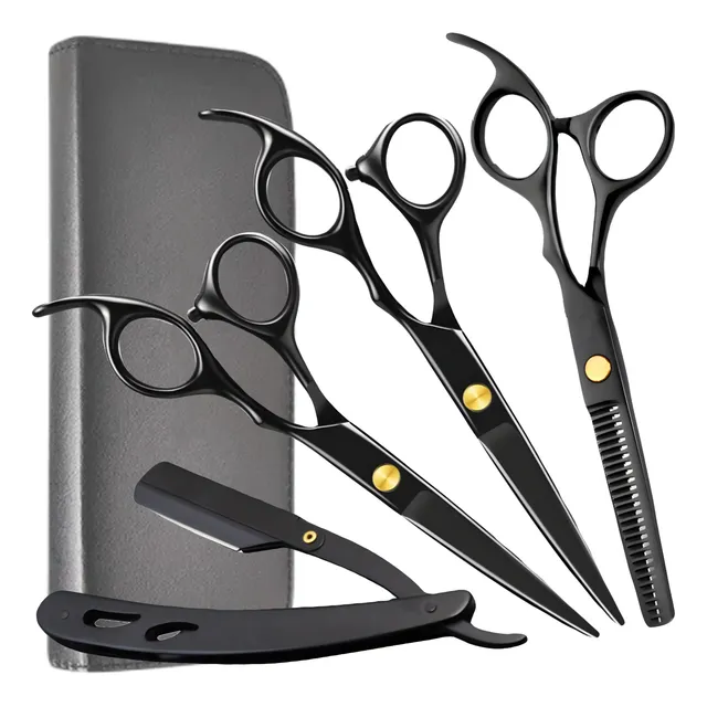Kit 3 Tesoura Profissional Fio Laser Fio Navalha Desfiadeira