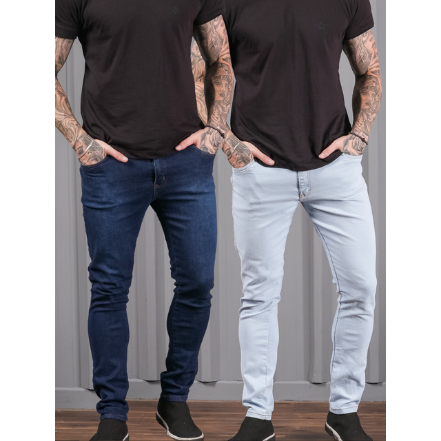 Kit 2 Calças Jeans Skinny Masculina Com Elastano 03 Kit 2 Calças Jeans Skinny Masculina Com Elastano 03