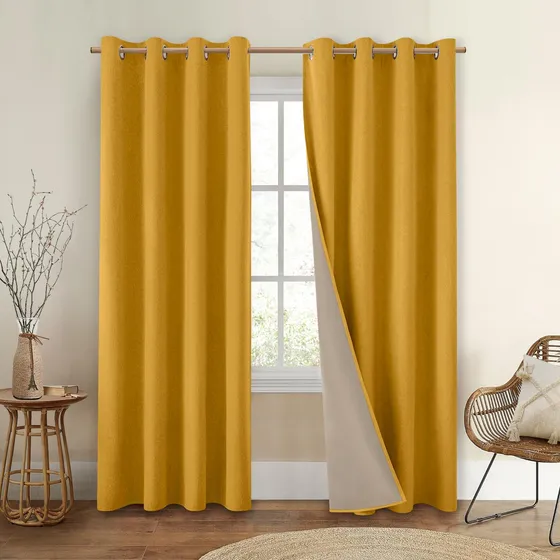 Cortinas Opacas Homeideas De Lino Sintético, Color Amarillo
