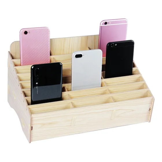 Organizador De Teléfono Móvil De Madera Con 24 Rejillas Para