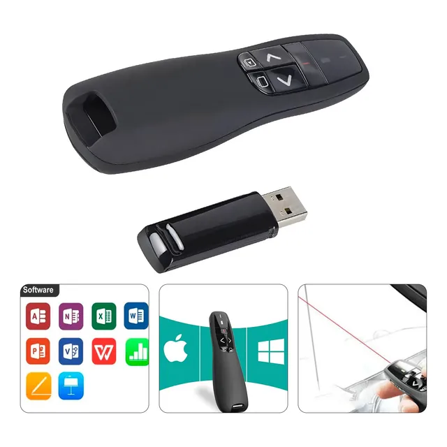 Presentador Powerpoint Puntero Laser 100m R400 Inalámbrico