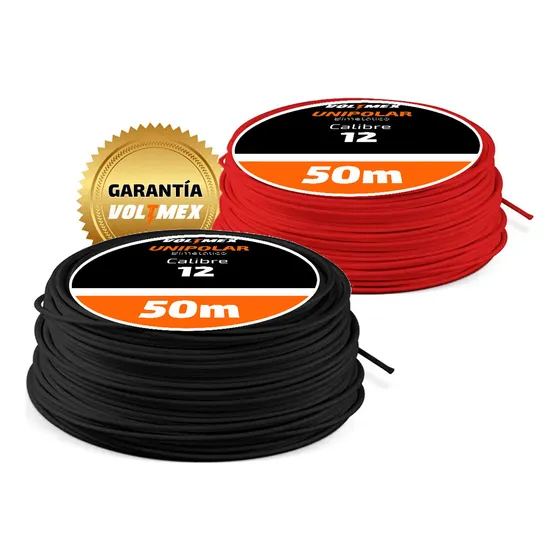 Paquete 2 Rollos Cal. 12 Unipolar Negro + Rojo 50 Metros C/u Cubierta