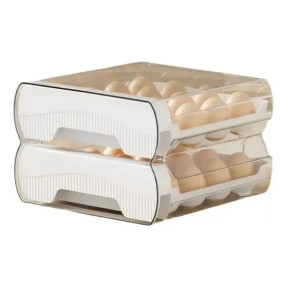 Huevera Cajón Organizador Contenedor Dos Pisos Plástico X32 Color Blanco