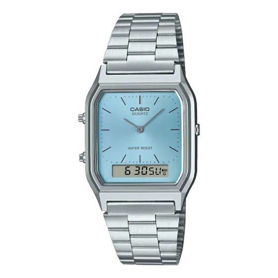 Reloj Casio Doble Hora Para Hombre Aq-230 Negro Blanco 