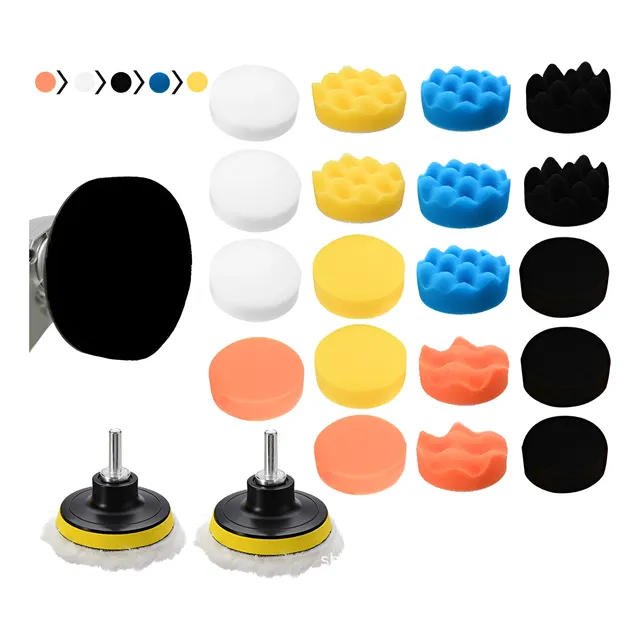 Kit Para Pulir Auto/borlas/taladro/esponjas De 3 In,25 Pzas