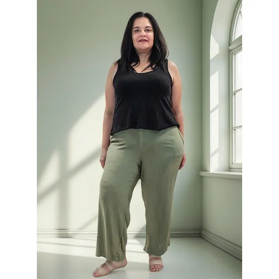 Pantalón Palazzo Lino Camisero Verde