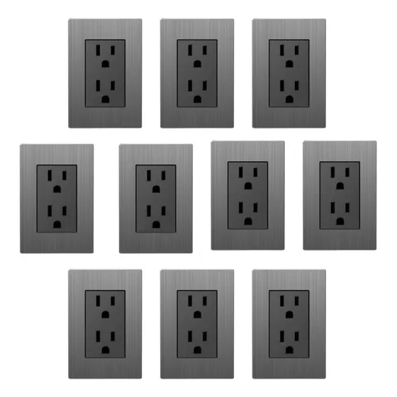 10 Pack Placas Contacto Dúplex Doble Acero Grafito Líneapro
