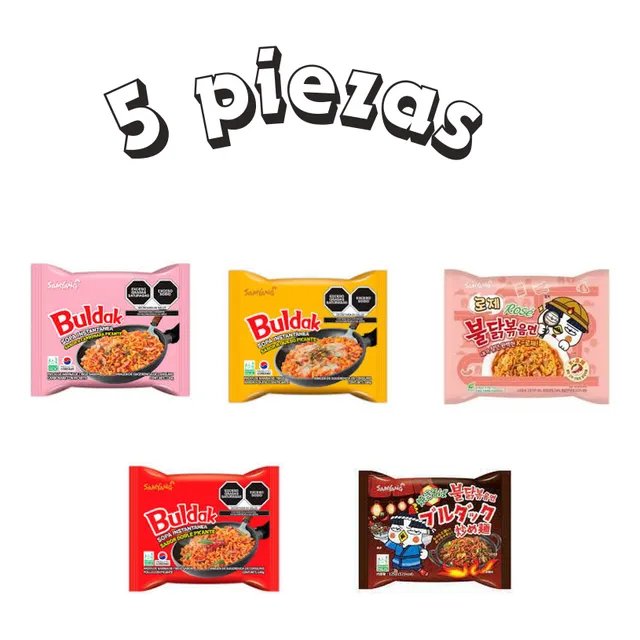 Buldak Ramen Instantánea Coreano Variedad Sopresa 5 Piezas