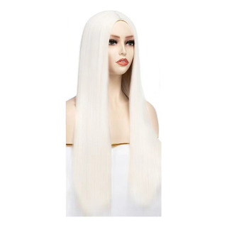 Uma Peruca Branca, Comprimento Dividido, Cabelo Liso, Seda D Uma Peruca Branca, Comprimento Dividido, Cabelo Liso, Seda D