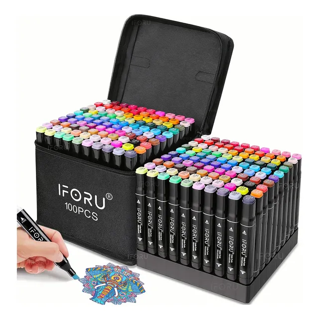 Marcadores Doble Punta Plumones Punta Pincel Iforu 100 Color