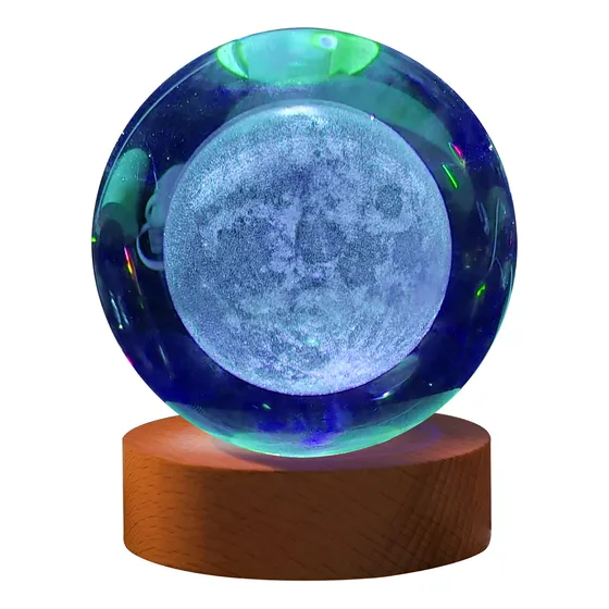 Lampara Esfera 3d Cristal Para Noche Y Decoración + Base Rgb
