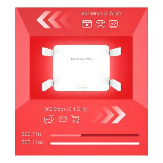 Router Mercusys Router Ac10 Ac1200 Wifi de doble banda 310/100
