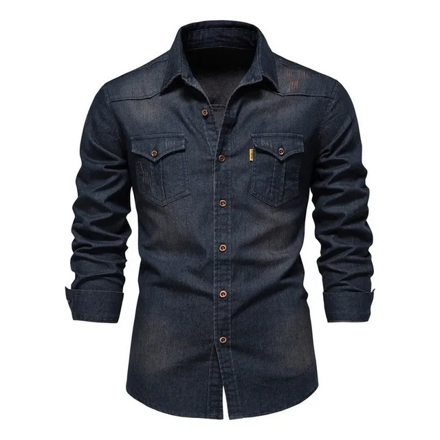Camisa Vaquera Informal Para Hombre Con Solapa