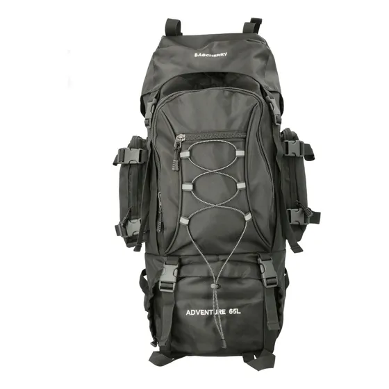 Mochila Camping 65 Litros Bagcherry Negra Varillas En La Espalda