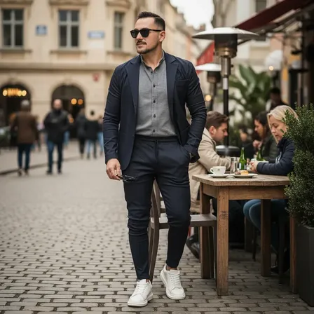 Conjunto Masculino Slim Fit Bengaline Italiano Com Elastico