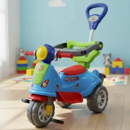 Triciclo Passeio Infantil Com Empurrador Avespa Azul Maral Colorido