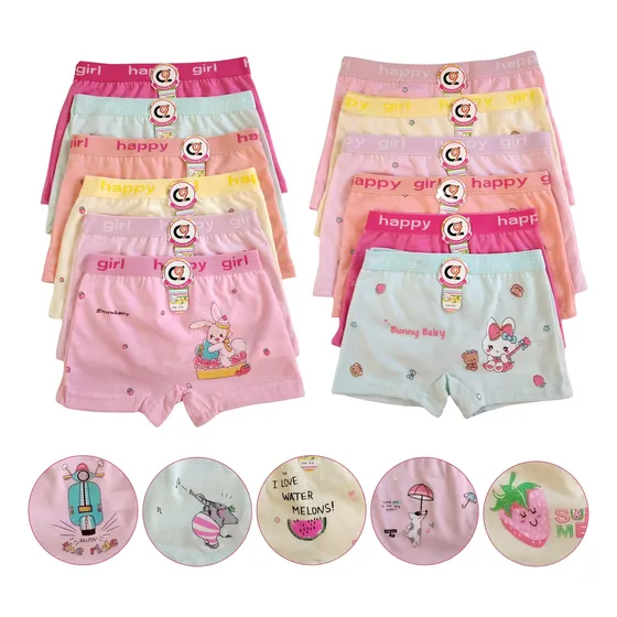 Kit 06 Calcinhas Boxer Algodão Infantil Menina Shortinho Box