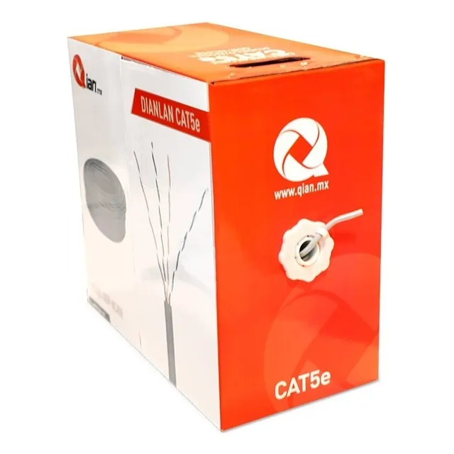 Bobina de Cable Cat5e UTP Qian , 305 Metros, Gris, Para Interiores, 8 Hilos Trenzados, QHR-CAT5E
