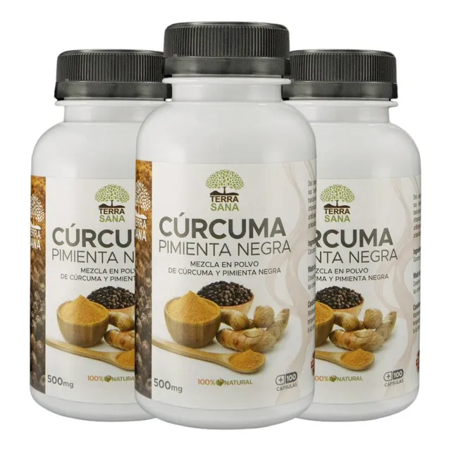 03 Frascos Cápsulas Cúrcuma Con Pimienta N. 100 Cap. X 500mg