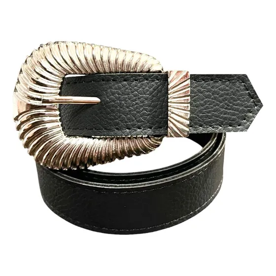 Cinturon Negro Ecocuero Hebilla Tramada Mujer Kinoa Denim
