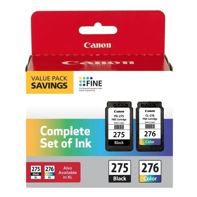 Set De Cartuchos De Tinta Para Impresora Canon 275 Y 276 Paquete de valor de cartuchos Negro/Tricolor (4988C005) Compatible con TS3520/3522/4722/3720/3722, TR4720