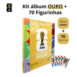 Kit Álbum Capa Dura Ouro + 70 Figurinhas Copa Do Mundo 2026