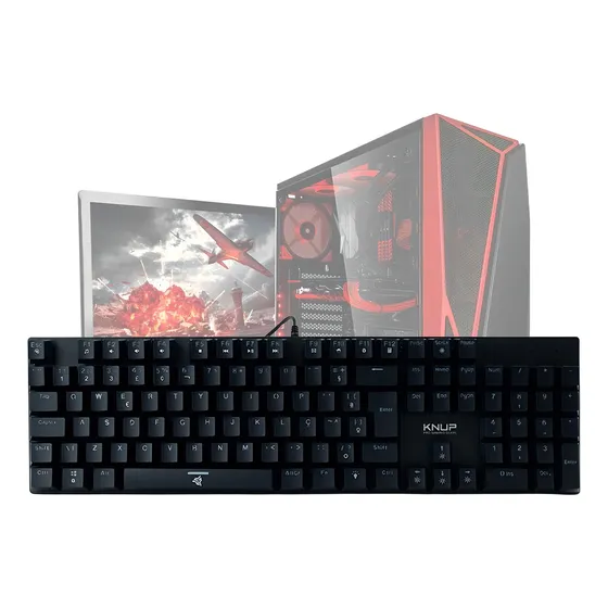 Teclado Gamer Mecânico Usb Switch Blue Português Rgb Knup Cor de teclado Preto Idioma Português Brasil