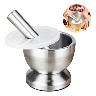 Pilão Socador Macerador Aço Inox Tampa Cozinha Temperos Alho Pilão Socador Macerador Aço Inox Tampa Cozinha Temperos Alho