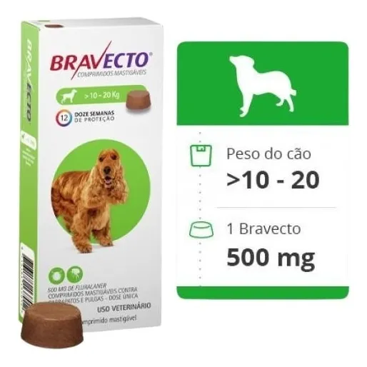 Antipulgas Carrapatos Bravecto Para Cães 10 A 20kg - 500mg