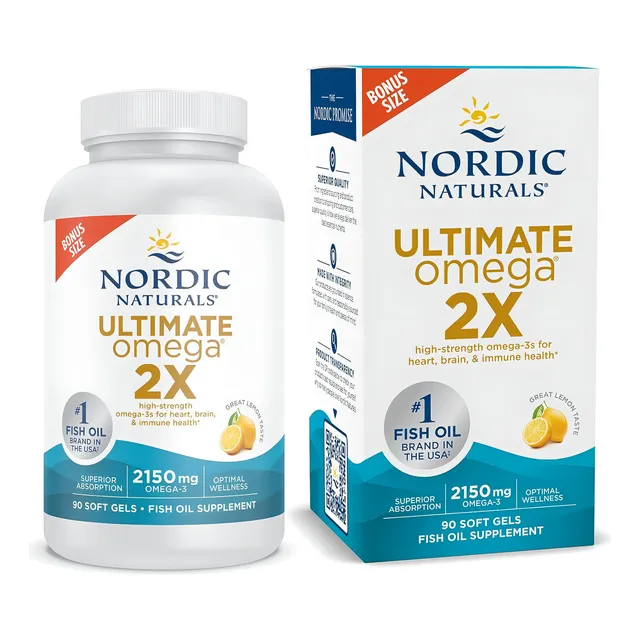 Nordic Naturals Ultimate Omega 2x, Sabor A Limón - 2150 Mg Omega-3-90 Geles Blandos - Aceite De Pescado Omega-3 De Alta Potencia Con Epa Y Dha - Promueve La Salud Del Cerebro Y Del Corazón - Sin Ogm