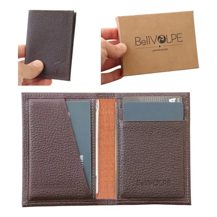 Carteira Masculina Antifurto Proteção Rfid Slim Mini Couro Legítimo Porta Cartões Cédulas Cnh Cin Cor Marrom Liso