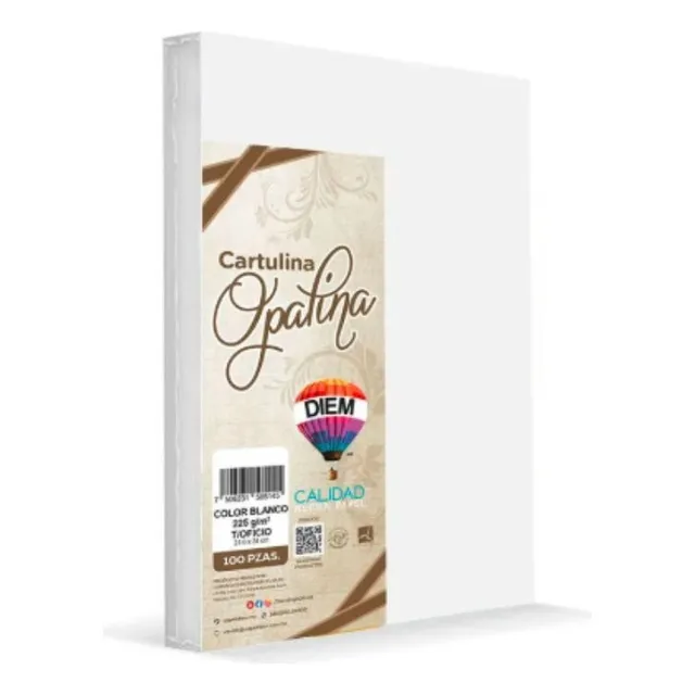 Hoja De Papel Opalina Diem 225g Blanco T/oficio 100h 1paq