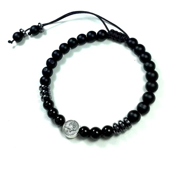 Pulsera San Benito. Obsidiana, Ónix Y Hematite. Hombre/mujer