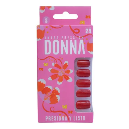 Uñas Press On Autoadhesivas 24 Pcs Donna Color Rojo Pasion Liso