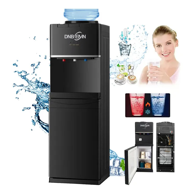 Dispensador de Agua DNBEMN, Compresor de Alta Eficiencia, Instalación Superior, 3 Salidas (Frío/Caliente/Templado), Taquilla, Taquilla Infantil para Seguridad,18.9L,para Hogar y Oficina, Negro