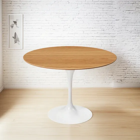 Mesa Redonda 1.00m Living Comedor Tulip Madera Base De Metal