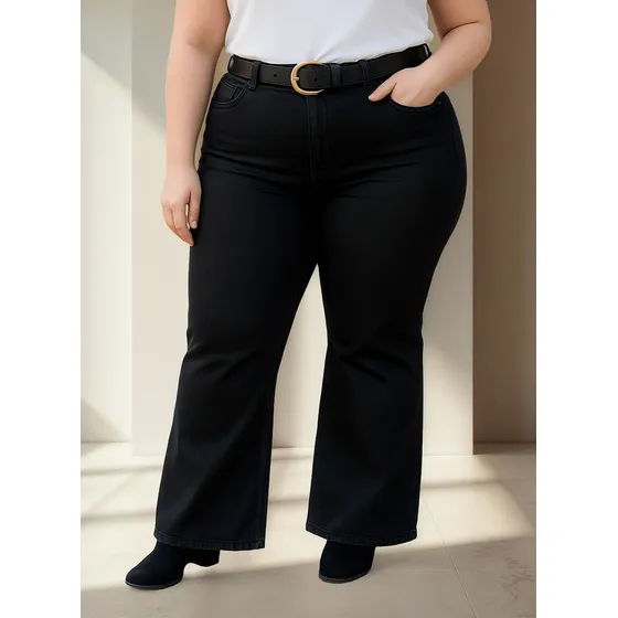 Pantalón Jean Flare Negro Vaquero Con Mega Lycra